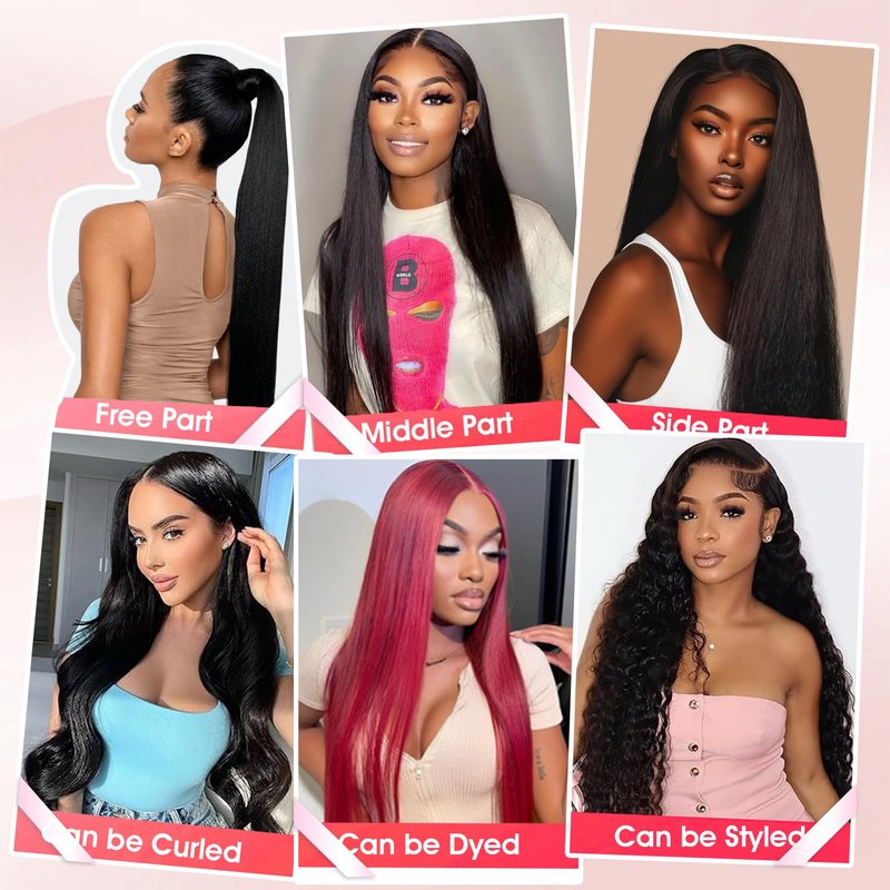 Yifute 16A Straight Bundles Human Hair with Closure 18 20 22 24+16 Inch, 100% Unprocessed Brazilian Virgin Human Hair, Weave 4 Bundles with Frontal 13x4 HD Lace Free Part for Women Natural Color
