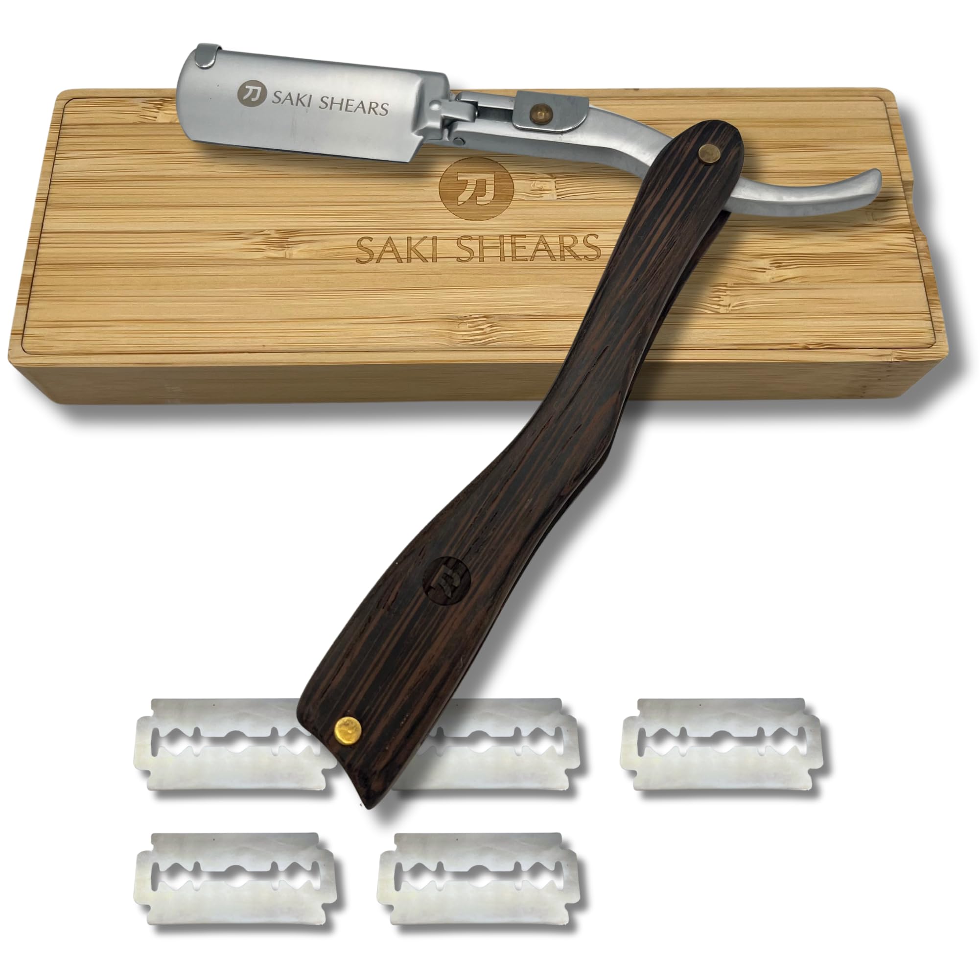 Straight Edge Shaving Razor with Disposable Blades - Solid Wood Handle, Stainless Steel Blades (Dark Brown)