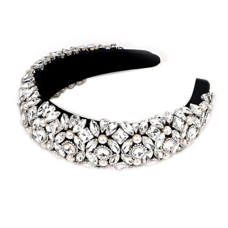 Jaciya Rhinestone Headband Bling Sparkly Crystal Diamond Headband Pearl Hairband Fashion Padded Head Band for Girls Women Hair Accessories