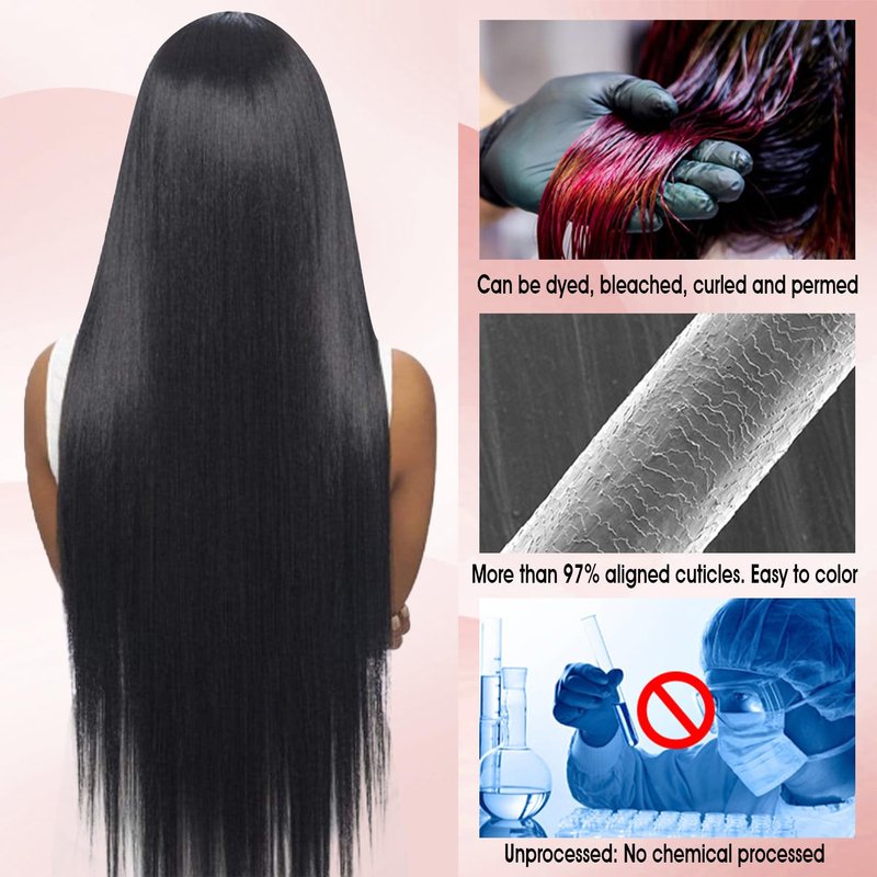 Yifute 16A Straight Bundles Human Hair with Closure 18 20 22 24+16 Inch, 100% Unprocessed Brazilian Virgin Human Hair, Weave 4 Bundles with Frontal 13x4 HD Lace Free Part for Women Natural Color