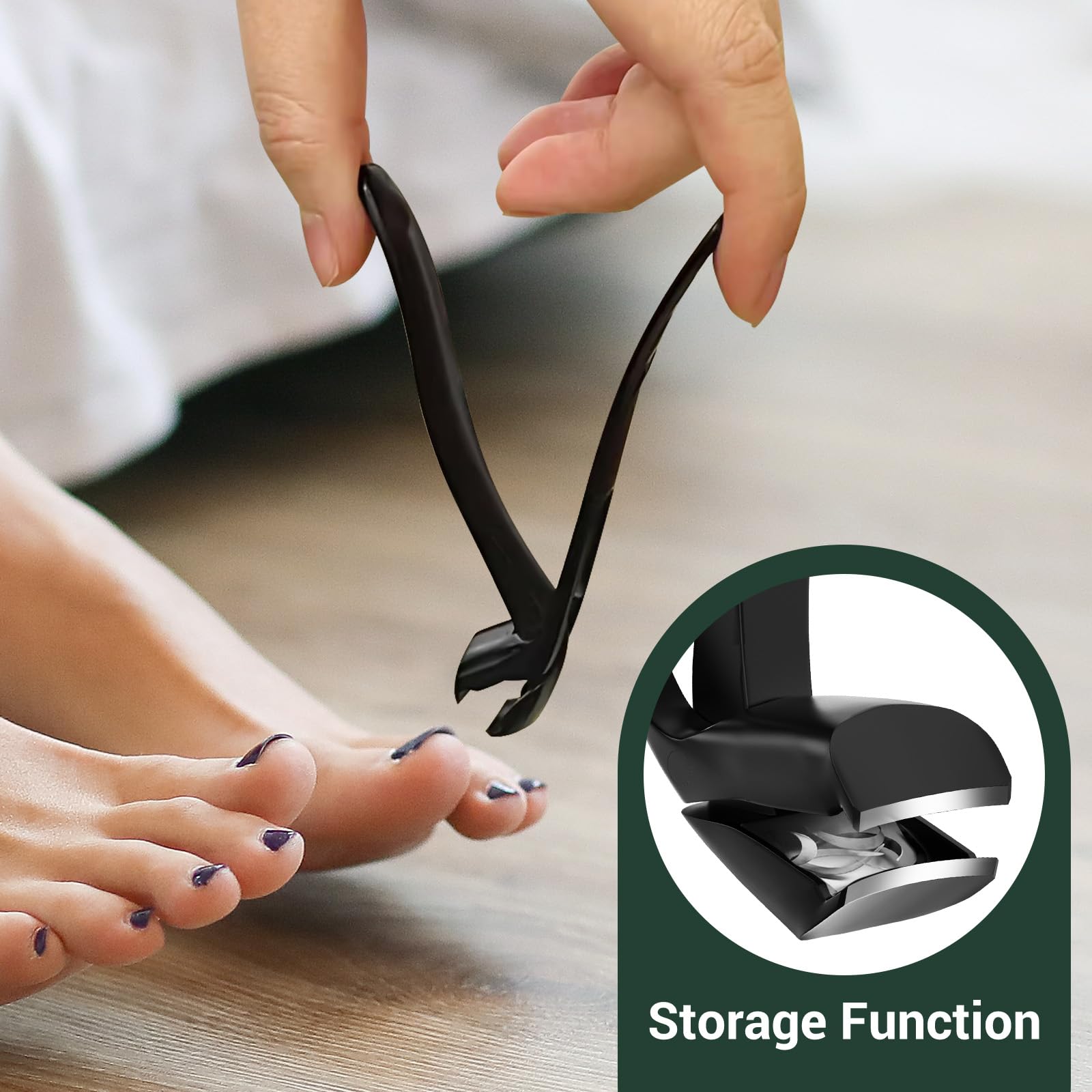 VANWIN Angled Head Nail Clippers for Seniors, Ergonomic Toenail Clippers for Thick Nails with Wide Jaw Opening, Premium Steel Nail Cutter Nail Clippers with Catcher for Men and Women Black