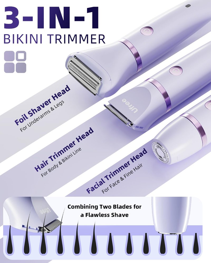 Ufree Bikini Trimmer - Rechargeable Electric Razor for Women | Waterproof IPX7, Purple Color