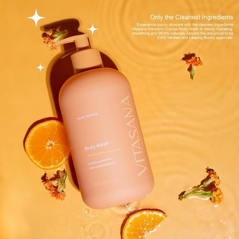 Natural Body Wash - Mandarin Orange Scent for Sensitive Skin | 16 oz, EWG Verified, Hypoallergenic