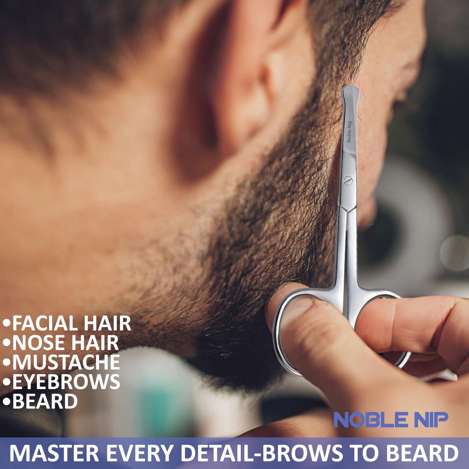 Noble Nip Nose Hair Scissor Premium Japanese Stainless Steel Beauty scissor Rounded Tip Safety Blade Small scissor for Grooming Eyebrow Eyelash & Mustache scissor for Men Women and Kids.