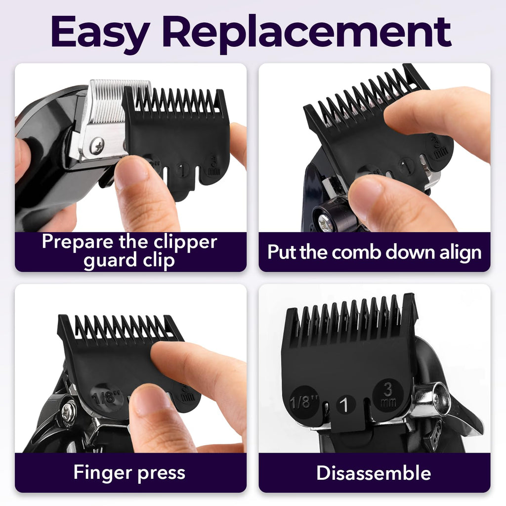 4 PCS 3114-001 Clipper Guards for Wahl, Professional Trimmer Guards for Wahl #1-1/8"(3.0mm), Hair Clipper Guards to Cutting Hair - Black