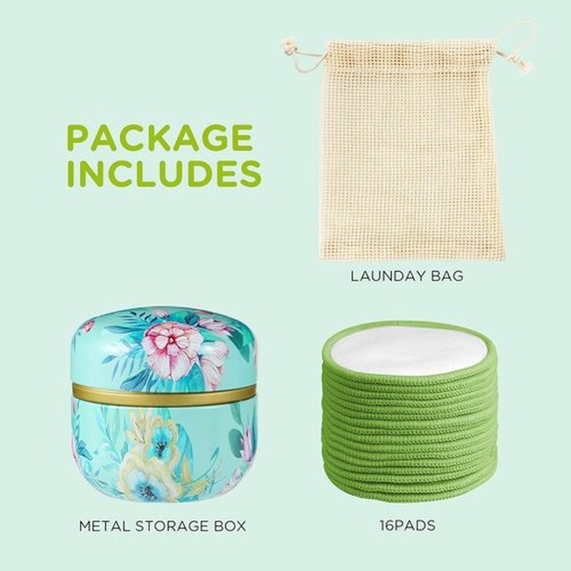 Skiennix Reusable Makeup Remover Pads - 100% Organic Cotton, Eco-Friendly & Washable | 16 Pack with Laundry Bag