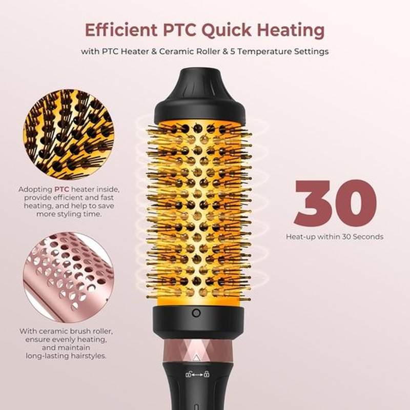 Thermal Brush,3 in 1 Thermal Brush, 3 Temp Up to 410°C Curling Curling Iron, 1.25/1.5/1.75" Detachable Thermal Round, Ceramic Tourmaline Heater, 110-220V Travel Heated Round Hair Styling Tools