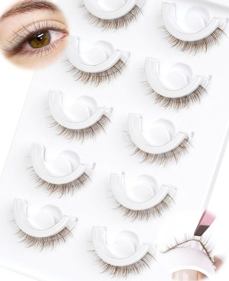 Brown Self Adhesive Eyelashes Preglued - Natural Look No Glue Eyelashes 10mm Natural Waterproof Glueless No Glue Needed Reusable Stick on False Strip Lashes by EMEDA (Brown 63)