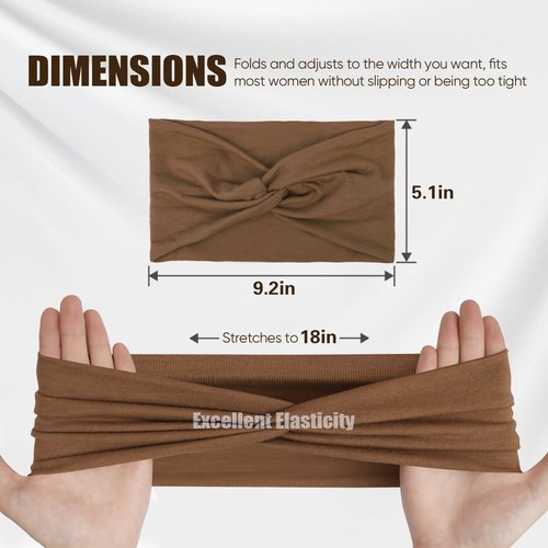 HSEM Headbands for Women, Non Silp Wide Hair Bands, Elastic Thick Head Bands, Stretchy Soft Sports Sweat Bands for Spa Workout Running Gym, Twist Knotted Cotton Cloth Turban Hair Accessories 6Pcs