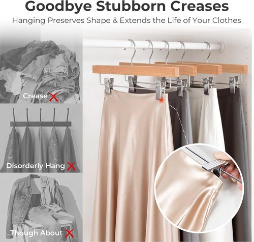 HOUSE DAY Premium Wooden Pants Hangers - 25 Pack Solid Lotus Wood with Adjustable Clips | Heavy Duty Anti-Slip Design (Natural)