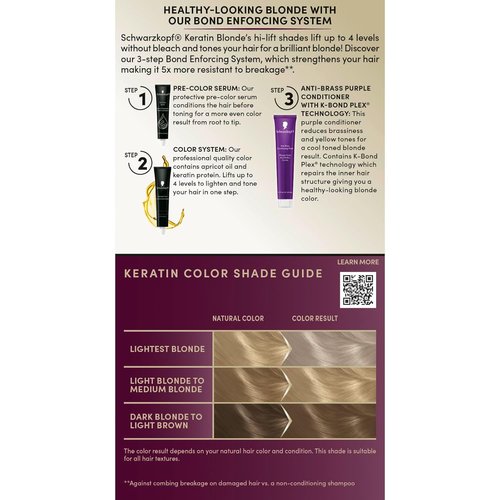 Schwarzkopf Keratin Blonde Hair Dye - 11.01 High Lift Natural Cool Blonde | Professional Permanent Color with Bond Enforcing System