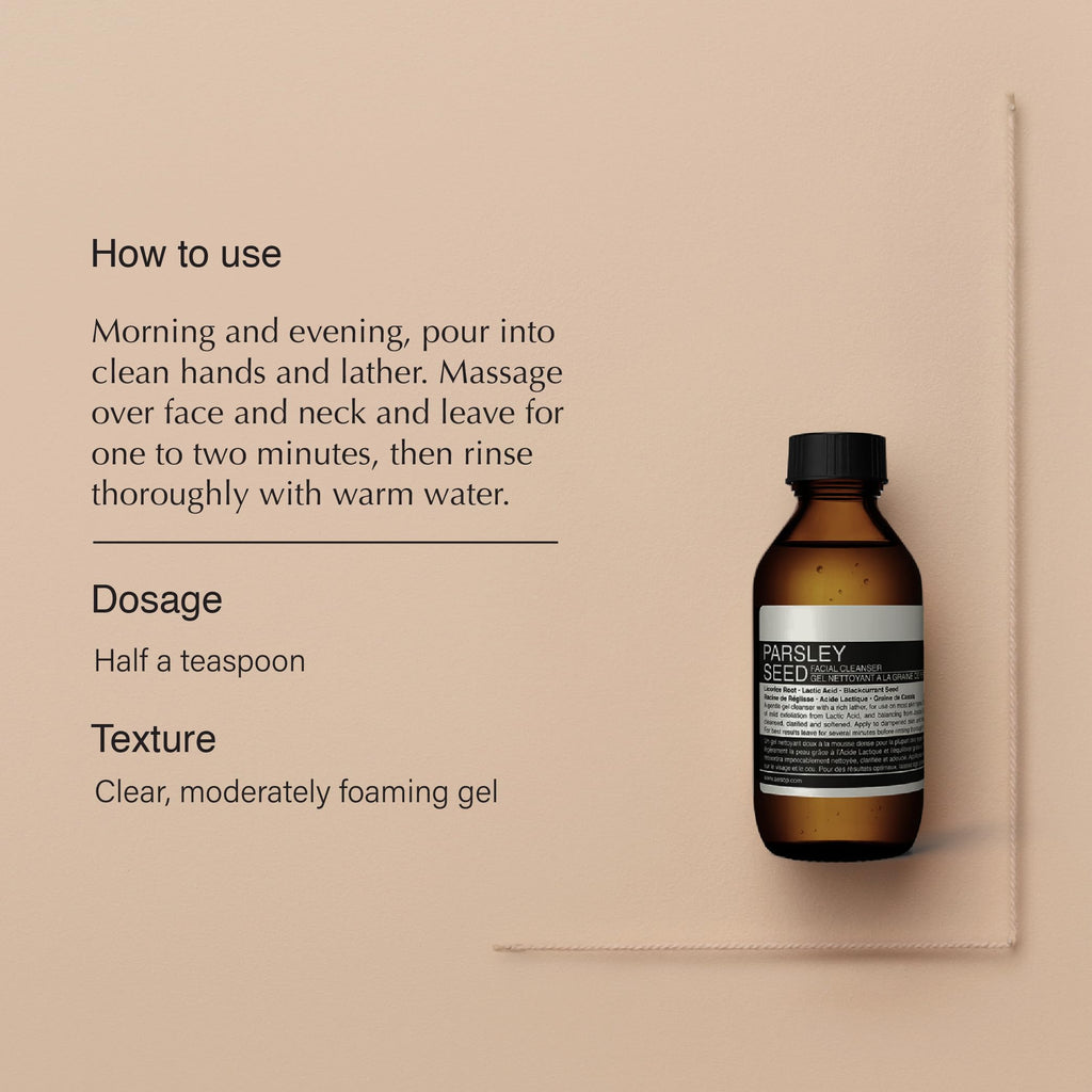 Aesop Parsley Seed Travel Face Cleanser | Mild Exfoliation to Clarify, Smooth, Cleanse Skin | 3.4oz / 100mL