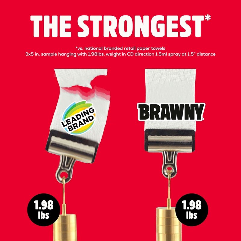 Brawny 3-Ply Tear-A-Square Paper Towels - Strong, Absorbent & Durable | 2 Double Rolls = 4 Regular Rolls
