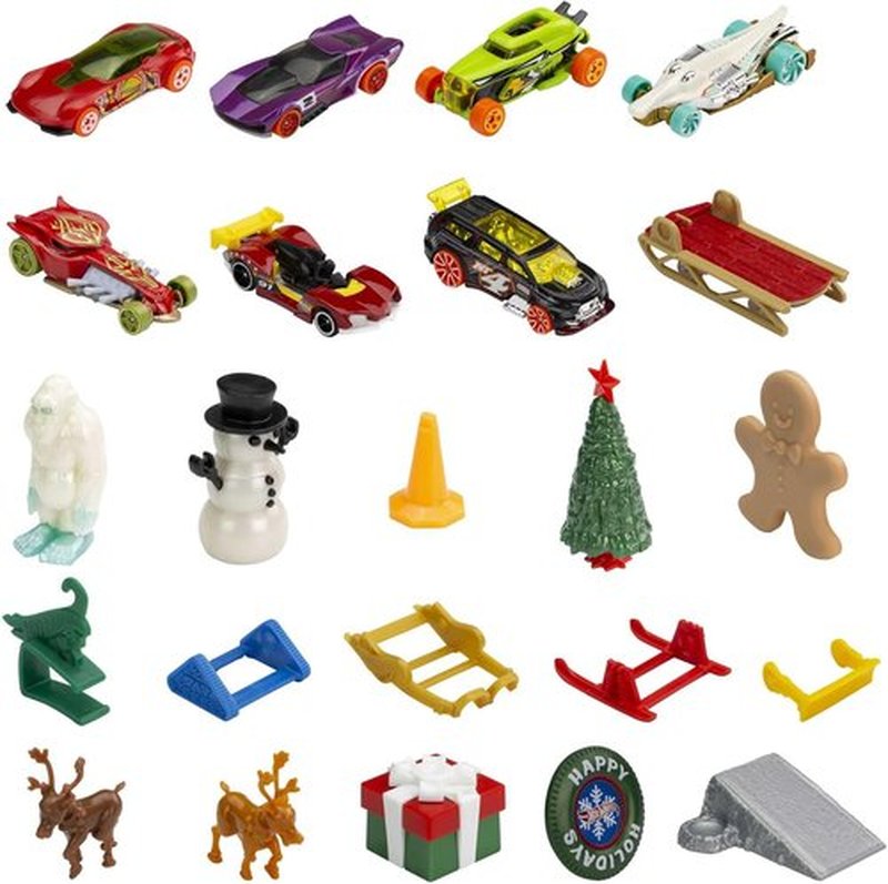 Hot Wheels 2022 Advent Calendar - 8 1:64 Scale Toy Cars with 16 Holiday Accessories & Playmat