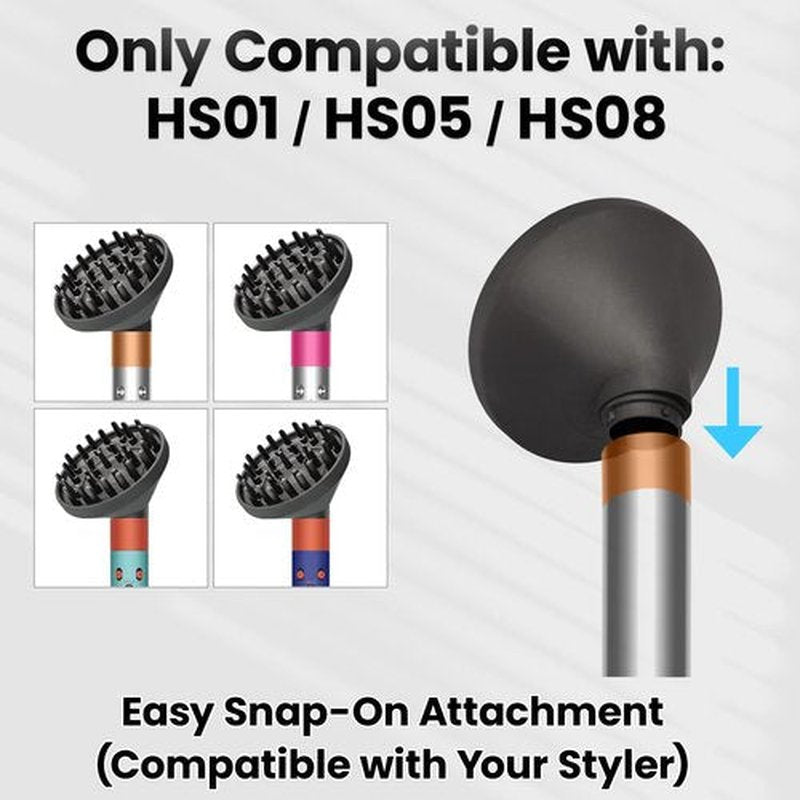 Dotspun Upgraded Large Diffuser Attachment for Dyson Airwrap Styler HS01/HS05/HS08 - Converts to Hair Dryer, Fast Drying Wave & Curly & Thick, Heat Resistant Nylon Fiber Nozzle Attachments (Grey)