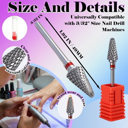 FANTEXY Carbide Nail Drill Bit - 3/32" Gel Polish Remover Drills Bit,5 In 1Cone Tungsten Drill Bits Set Nail File, Professional Tungsten Steel Nail Drills Tip for Acrylic Gel Nails Removal(Fine-F)