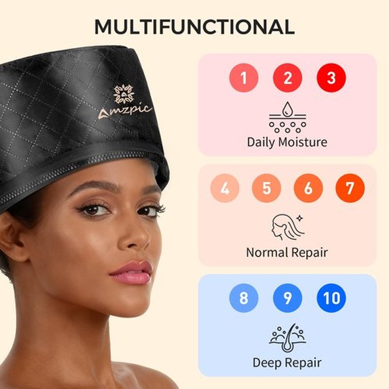 Thermal Heat Cap for Deep Conditioning - Electric Steamer Cap with 10-Level Temperature Control, Fast Heating for Natural & Afro Hair Care at Home