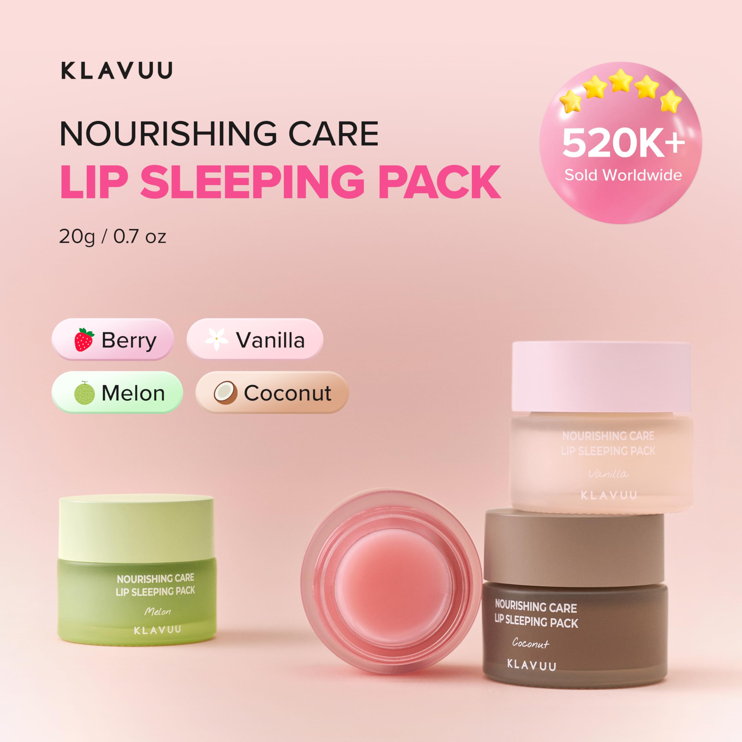 Klavuu Lip Mask Overnight (0.7oz) - Lip Moisturizer & Treatment for Very Dry, Lip Sleeping Mask, Chapped Lips, Korean Deep Hydrating Lip Balm with Coconut, Gentle Exfoliating