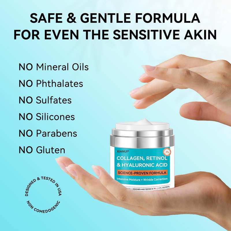 XIANUI Retinol Face Cream with Collagen & Hyaluronic Acid - Anti Aging & Firming Face Moisturizer for Women & Men - Wrinkle Reduction Night & Day Cream, 1.7 Fl Oz