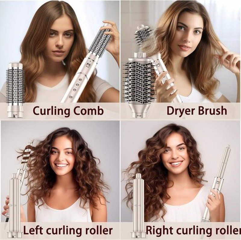 5 in 1 Blow Dryer Brush & Hot Air Styler–110,000 RPM High-Speed Hair Dryer with Auto Wrap Curlers & Ionic Technology, Hot Air Brush Wrap Fast Drying, Curling/Volumizing/Straightening - Gold