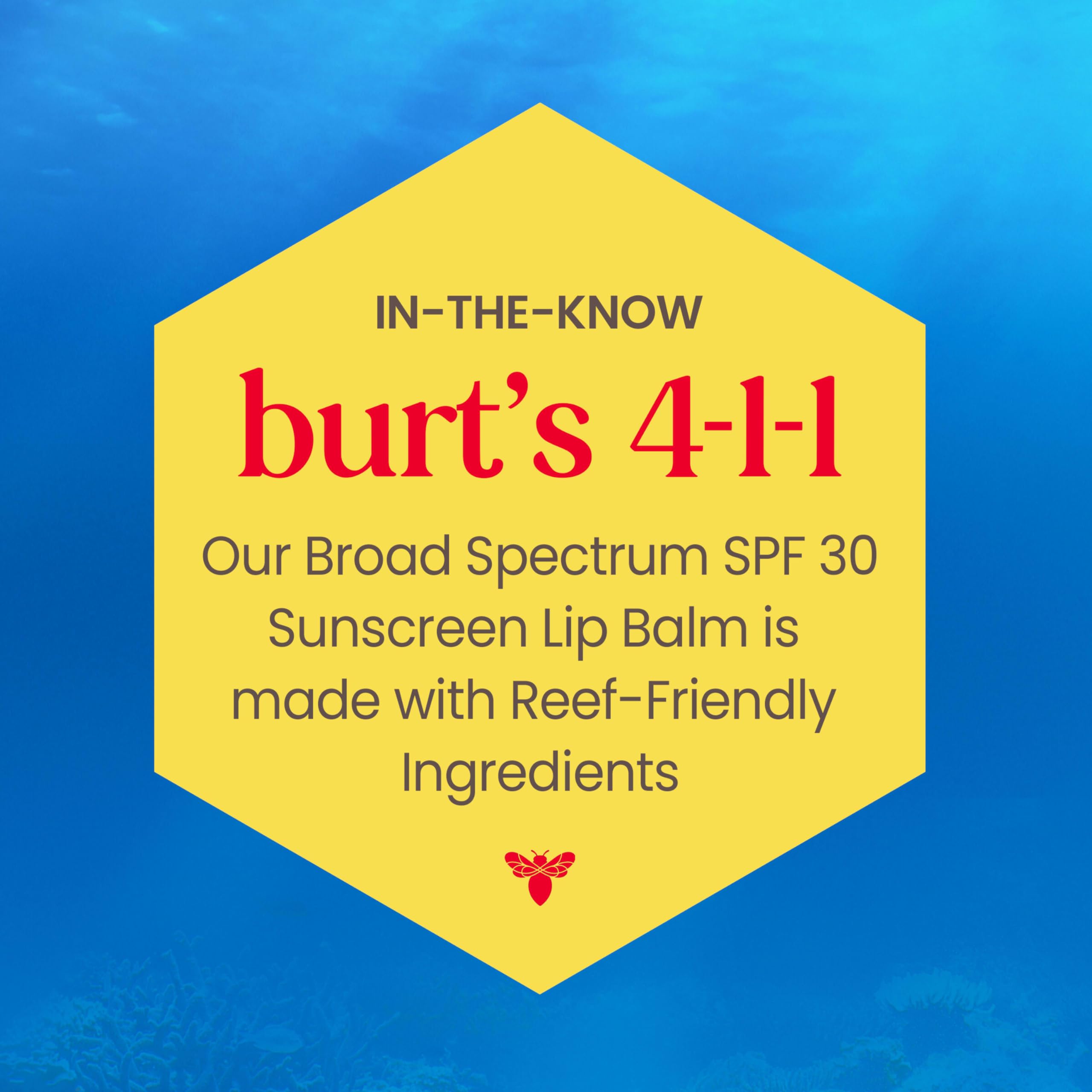 Burts Bees SPF 30 Lip Balm, Beaches and Cream, Water-Resistant Sun Care, Nano-Free Zinc Oxide Formula, Natural Origin Conditioning Lip Treatment, 0.15 oz., Three Tubes