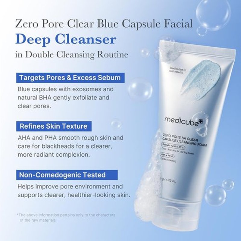 Medicube Facial Cleanser - Zero Pore Capsule Cleansing Foam | Gentle Daily Cleanser for Blackhead & Pore Care | AHA, BHA & PHA, 4.23 oz