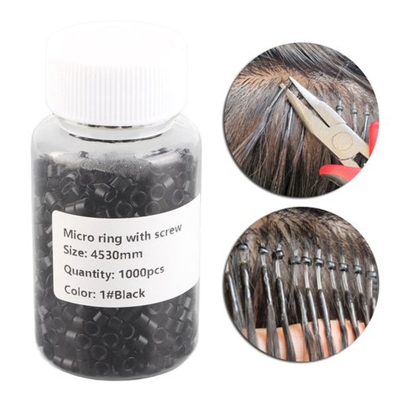 1000 Pcs Aluminum Micro Links Rings 4.5mm Lined Beads Hair Extension Tool (Black)