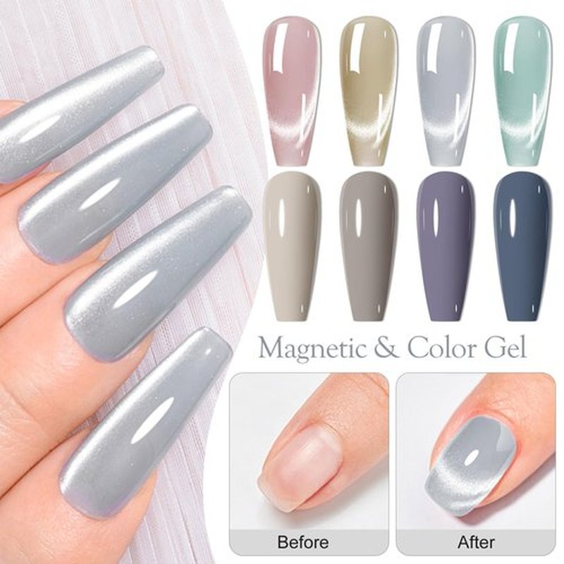 MEET ACROSS 8pcs Gel Nail Polish Set, Soak off UV LED Lamp Gel Nail Polish Cat Eye Set Home Gel Manicure Kit 7ml (Cat Eye + color Gel-3)