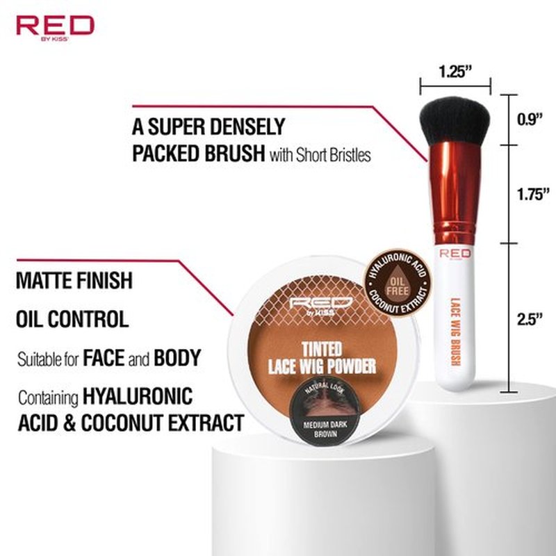 Red by Kiss Lace Wig Brush Tinted Powder Set – Matte Finish, Oil Control, Lightweight, Long-Lasting, Mix & Match Shade Duo