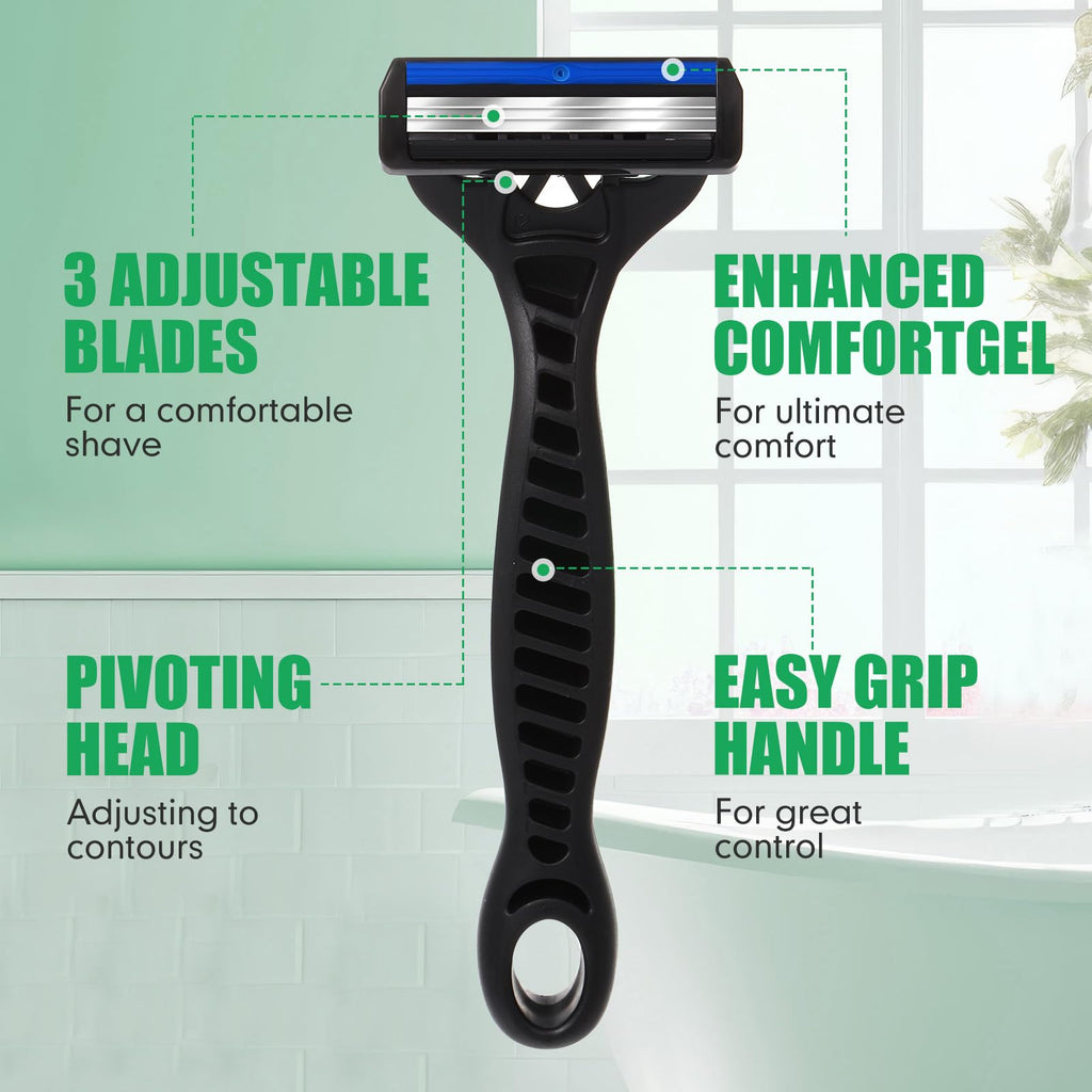 Wovnet 12 Pcs Mens Disposable Razors Bulk 3 Blade Sensitive Head Shaving Razors for Men Travel Hotel Spa Christmas Party Gift