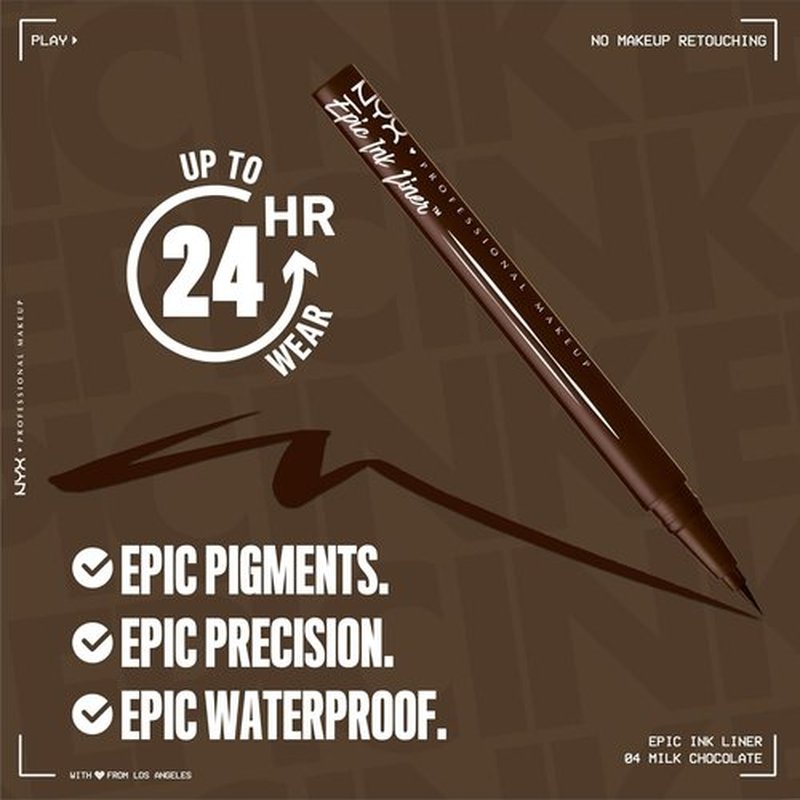 NYX PROFESSIONAL MAKEUP Epic Ink Liner - Waterproof Vegan Liquid Eyeliner in Milk Chocolate (Brown Matte)