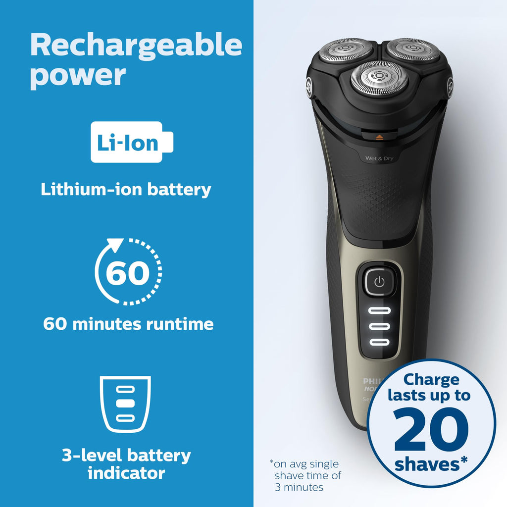 Philips Norelco Shaver 3000 Series, Wet and Dry Electric Shaver, P-Cap, Travel Pouch, Ash Gold, Model S3242/90 (Pack of 2)