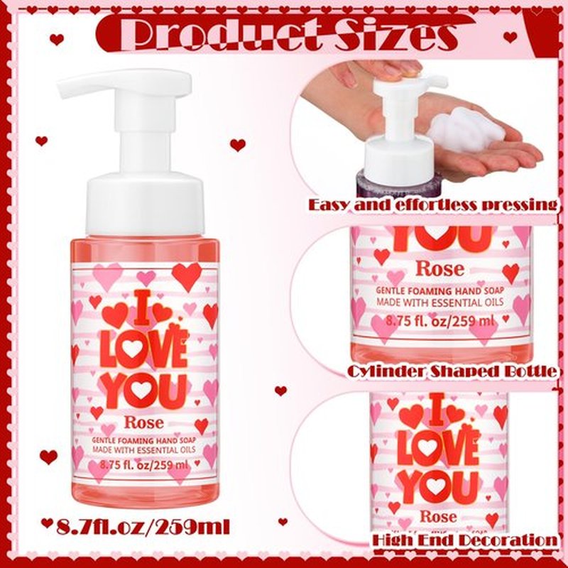 Swiffen 6 Pack Valentine's Foaming Hand Soap with Pump Care Moisturizing Liquid Scented Foam Hand Wash Valentine's Galentine's Day Sweet Gifts for Kitchen Bathroom Family Teacher Staff 8.75 Fl. oz