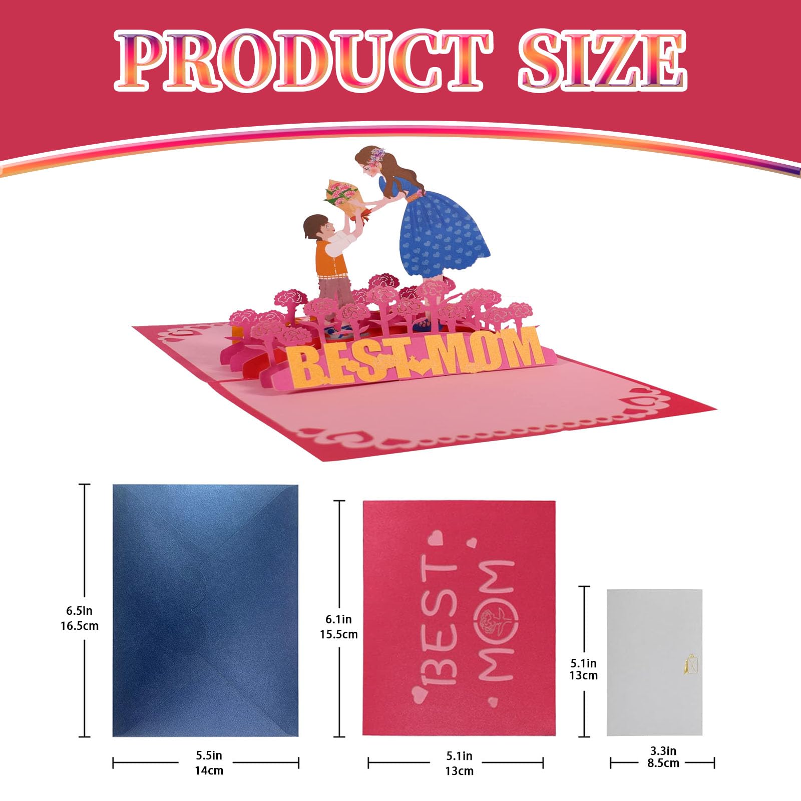 Luerbi Mother's Day Pop Up Card, Best MOM Pop Up Greeting Cards, 3D Mother Day Greeting Card with Envelope, Pop Up Flower Bouquet Handmade Gift Card for Sister, Wife, Mother, Grandma, Women
