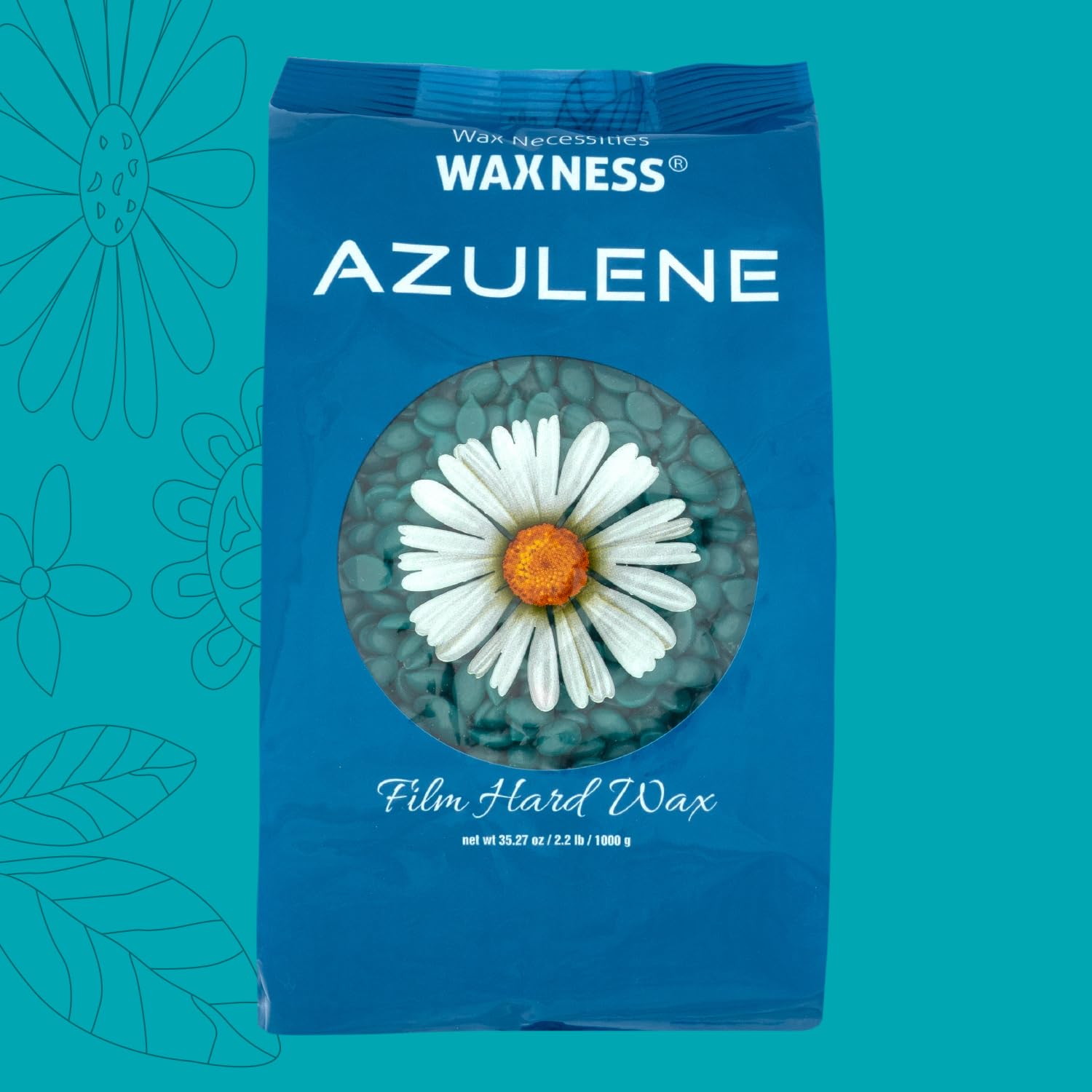 Waxness Film Hard Wax Beads Azulene 2.2 lb (1 kg) – Stripless Professional Hard Wax with Azulene for Face & Body, Smooth Application – Made in Italy
