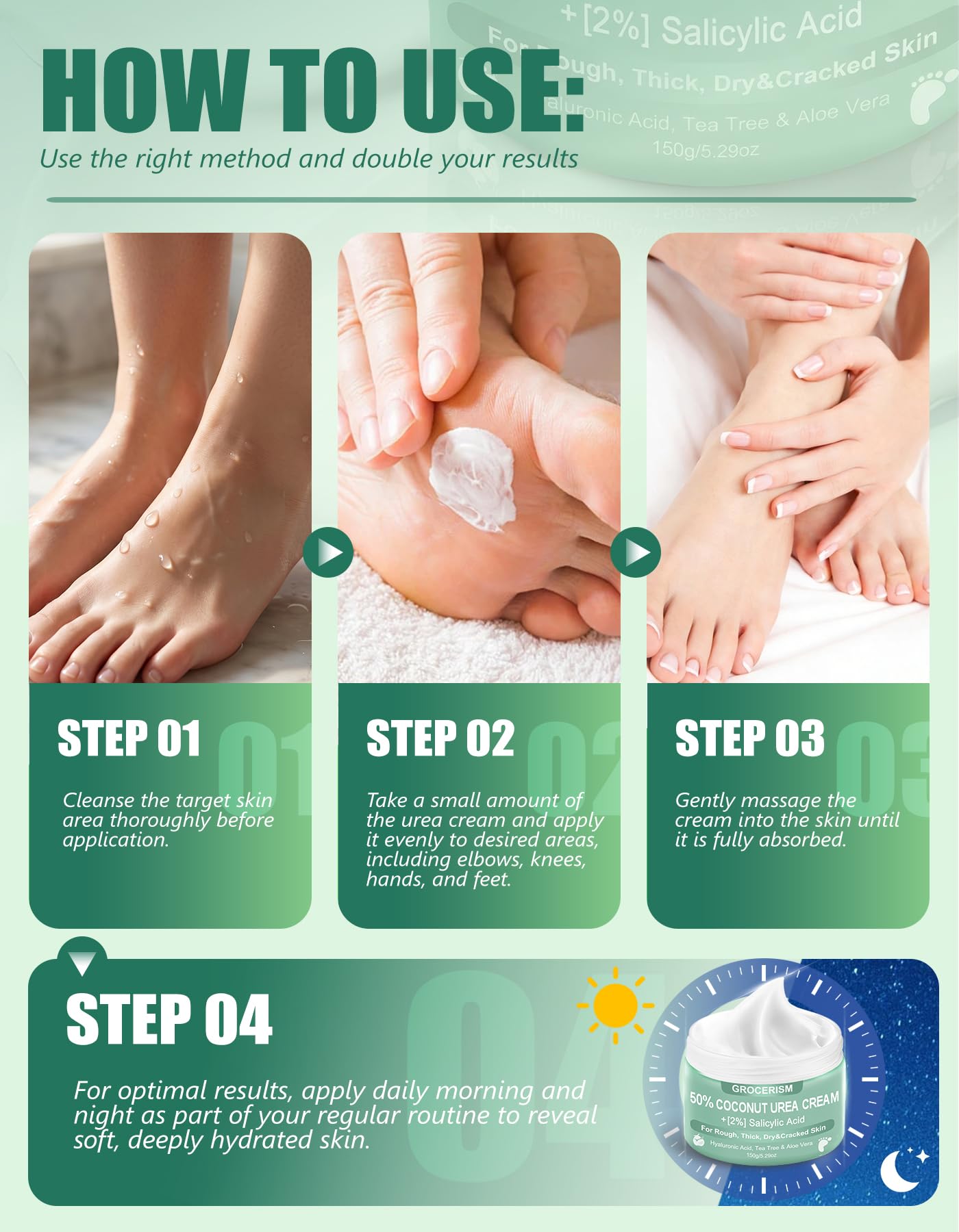 Urea Cream 50 Percent for Feet with Coconut 5.29 oz || Foot & Hand Cream Maximum Strength with 2% Salicylic Acid, Tea Tree and Aloe Vera for Deep Moisturizing and Callus Removing (Upgraded Formula)