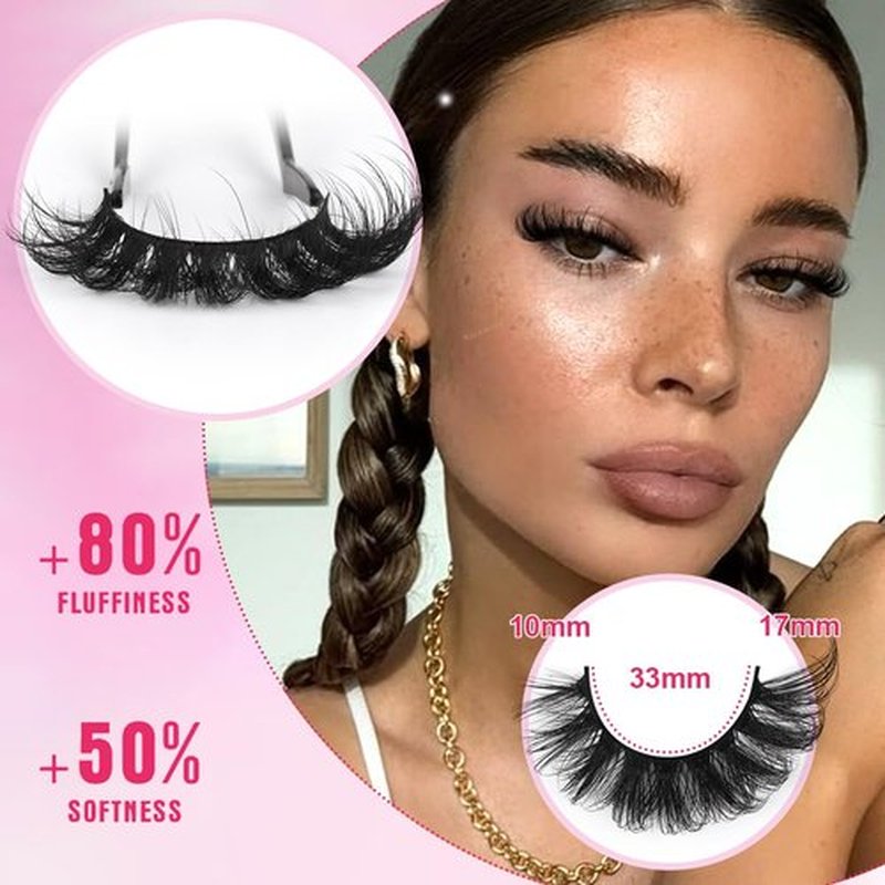 Mink Lashes Fluffy 6D False Eyelashes 17mm Wispy Cat Eye Lashes that Look Like Extensions Strip Lashes Pack