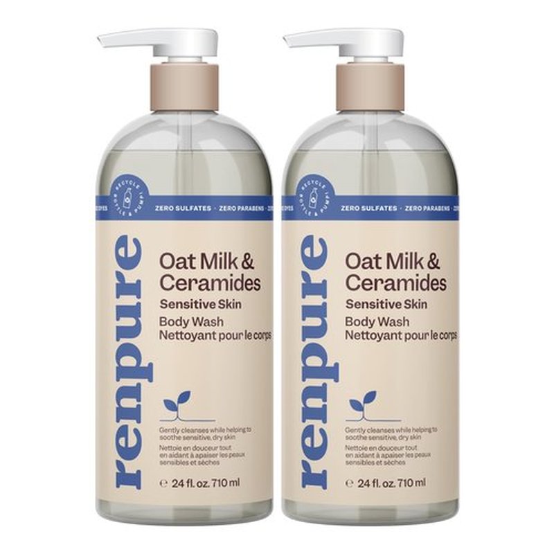 Renpure Oat Milk & Ceramides Body Wash - For Gentle Cleansing & Hydration - For Sensitive Skin - Oat Milk & Ceramides - 24 Fl Oz each, 2 Pack