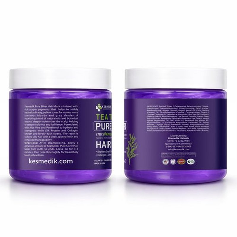 KESMEDIK Tea Tree Purple Hair Mask Toner with Argan Oil, Deep Conditioner for Dry Damaged Bleached, Blonde White & Gray Hair, Relieves Itchy Scalp, Removes Brassy & Yellow Tones