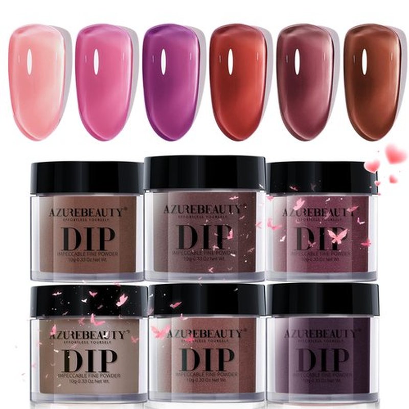 AZUREBEAUTY Valentine's Dip Powder Set, 6 Pcs Blush Pink Jelly Dipping Powder, French Nail Art Starter Manicure Kit for Salon Quality & DIY at Home