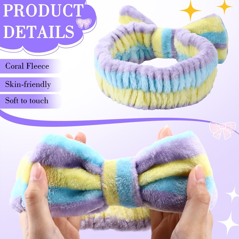 WILLBOND 24 Pieces Spa Headband Bow Hairband Facial Makeup Women Face Wash Adjustable Skincare Headbands Bulk Soft Flannel Towel Head Wraps for Women Shower Washing Face (Elegant)