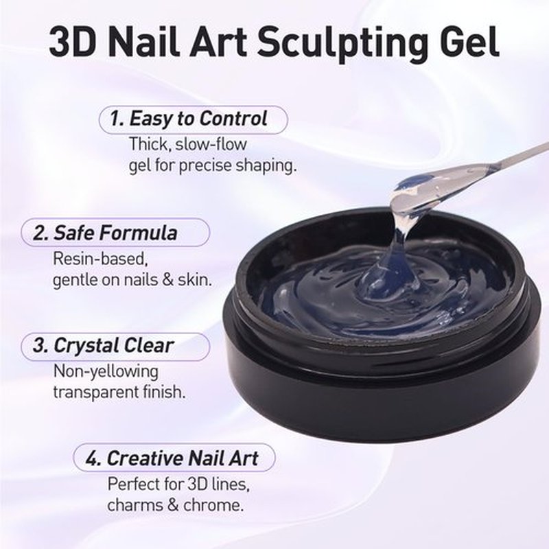 Finger Secret 3D Sculpting Gel Kit – 2×20g Nail Art Gels with Dual Pens, Gold & Silver Chrome Powders, Brushes & Rhinestone Tray for DIY Nail Design at Home or Salon