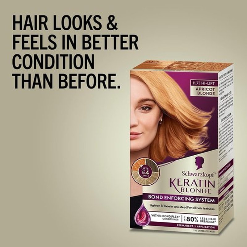 Schwarzkopf Keratin Hair Dye - 11.7 High Lift Apricot Blonde | Professional Permanent Color with Bond Enforcing System & Pre-Color Conditioner