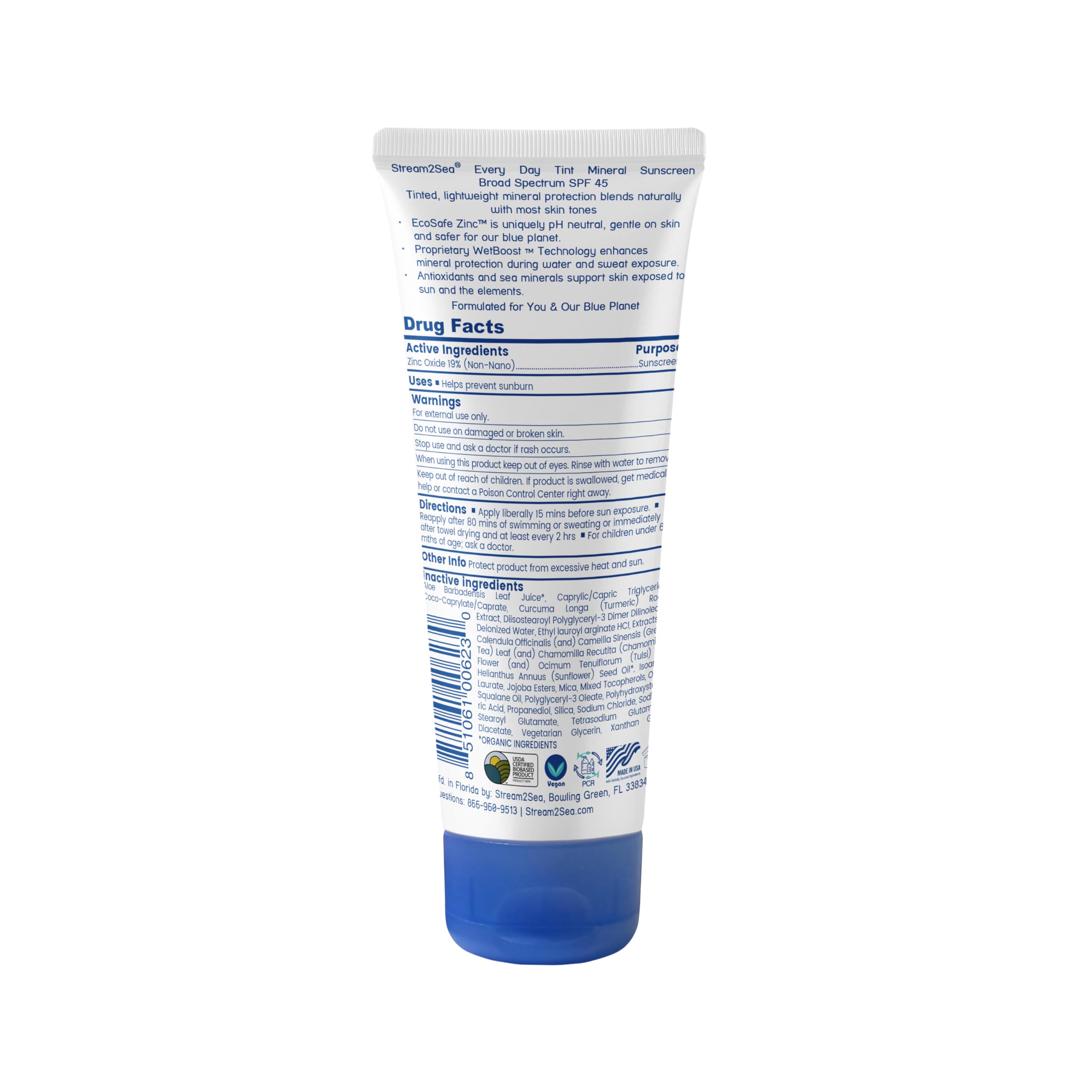 STREAM 2 SEA Every Day Tint Mineral Sunscreen SPF 45 Broad Spectrum — No White Cast | Reef Safe, Biodegradable, EWG Verified | Zinc Oxide Dewy Makeup Base, Water Resistant | Face & Body 2.5 Fl Oz