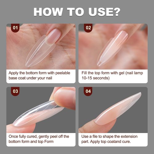 Tucepu Original Sandwich Nails Dual Forms - 150Pcs Almond Round Nail Mold for Quick Nails Extension, No Paper Forms Needed, 15 Sizes Plastic Form, Salon Nail Art Tools