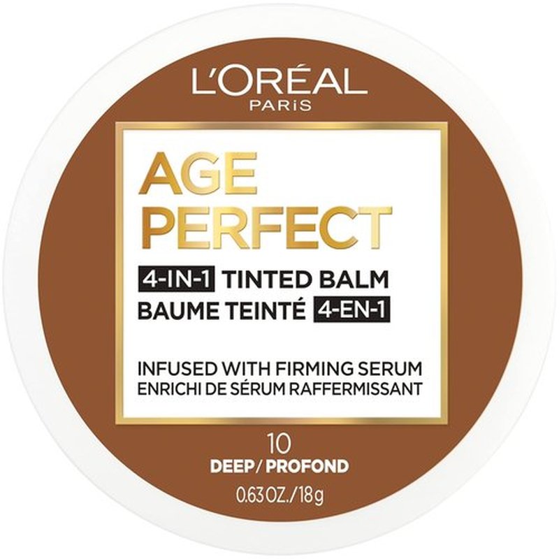 L'Oreal Paris Age Perfect 4-in-1 Tinted Face Balm Foundation - Firming Serum, Deep 10, 0.61 Oz