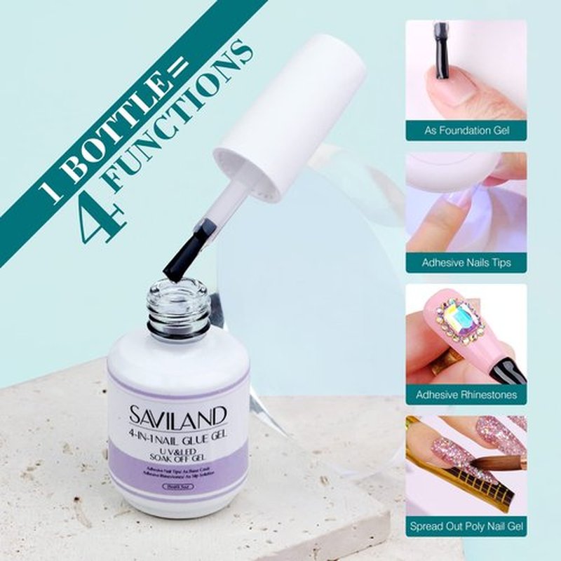 SAVILAND Gel Nail Kit with Curing Lamp: 500 pcs Stiletto Nail Tips 4 In 1 Glue Gels with Medium Stiletto Gel Nails Tip and Curing Lamp Acrylic Nails Art DIY Manicure Home Salon Gift
