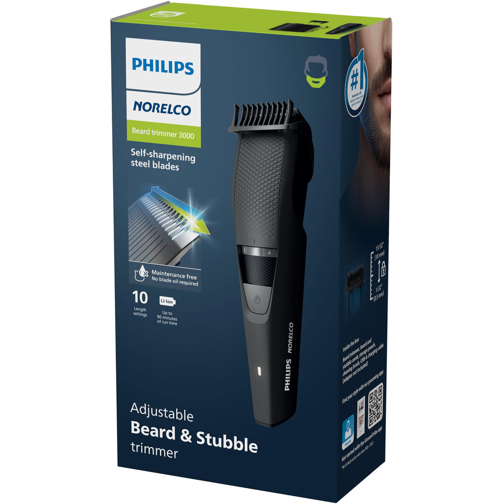 Norelco Philips Beard Trimmer and Hair Clipper - Cordless Grooming, Rechargeable, Adjustable Length, Beard Trimmer and Hair Clipper - No Blade Oil Needed - BT3230/41