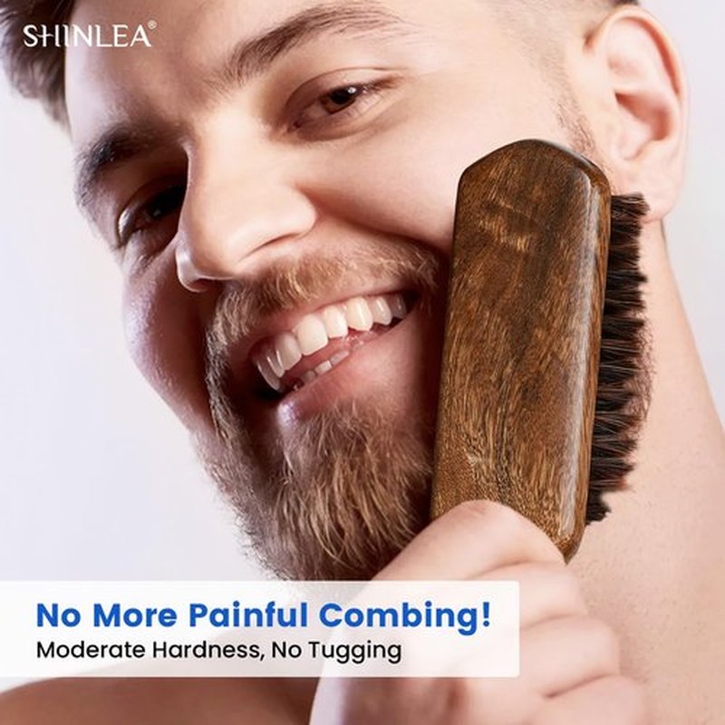 Boar Bristle Hair Brush for Men, Beard Brush with Wooden Handle for Beards Mustaches Grooming, and Soften Facial Hair, Slick Back Hair Brush for Thick & Fine Hair, Great Gift