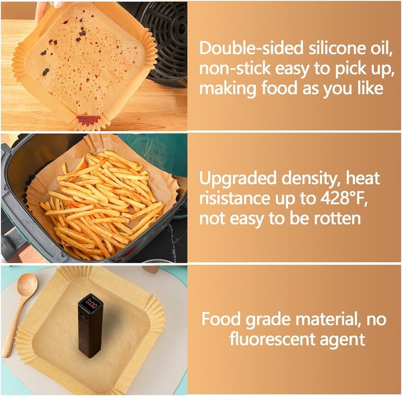 Air Fryer Liners 9 Inch - 125PCS Non-Stick, Oil-Proof & High-Temperature Resistant Baking Paper